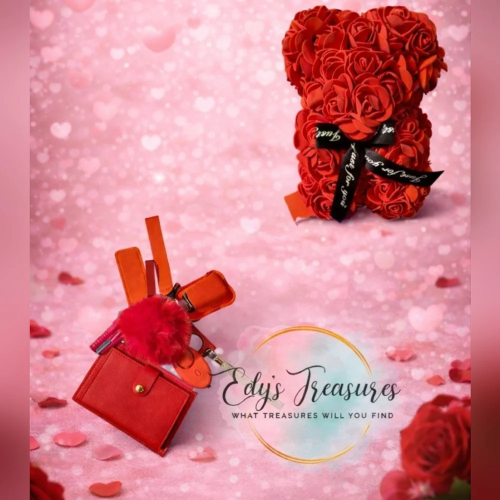 Red Rose Teddy Bear & Personal Safety Keychain Bundle